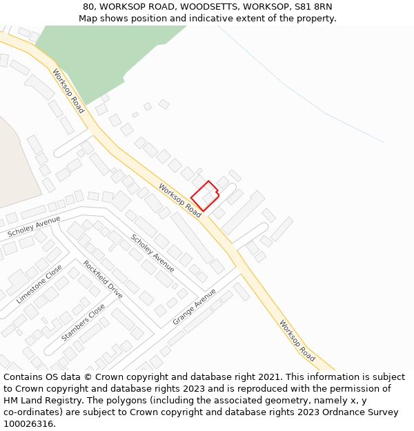 80, WORKSOP ROAD, WOODSETTS, WORKSOP, S81 8RN: Location map and indicative extent of plot