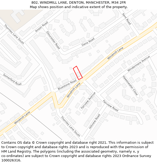 802, WINDMILL LANE, DENTON, MANCHESTER, M34 2FR: Location map and indicative extent of plot