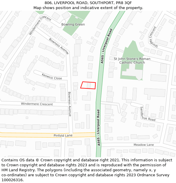 806, LIVERPOOL ROAD, SOUTHPORT, PR8 3QF: Location map and indicative extent of plot