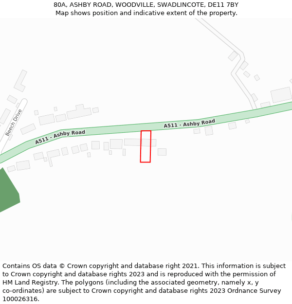 80A, ASHBY ROAD, WOODVILLE, SWADLINCOTE, DE11 7BY: Location map and indicative extent of plot