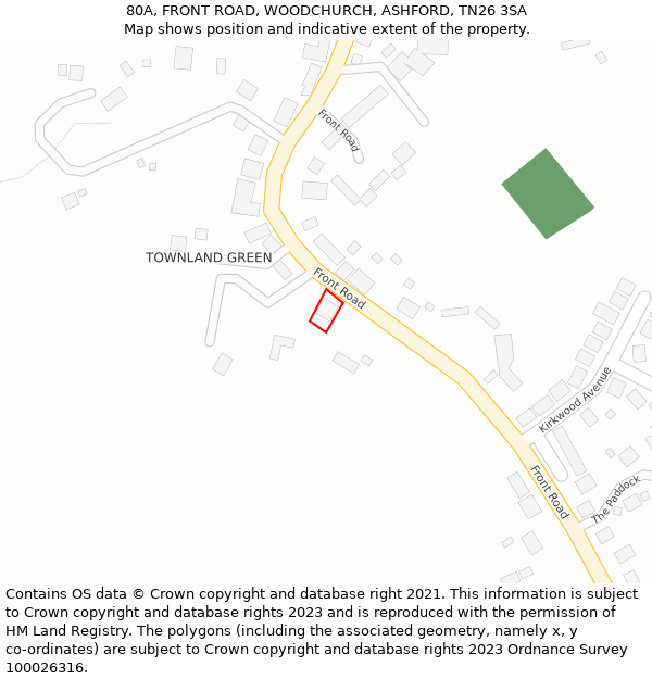 80A, FRONT ROAD, WOODCHURCH, ASHFORD, TN26 3SA: Location map and indicative extent of plot