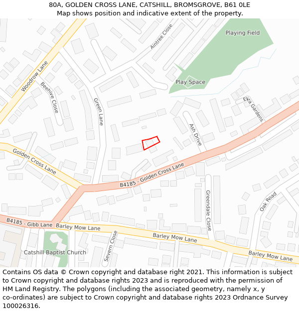 80A, GOLDEN CROSS LANE, CATSHILL, BROMSGROVE, B61 0LE: Location map and indicative extent of plot