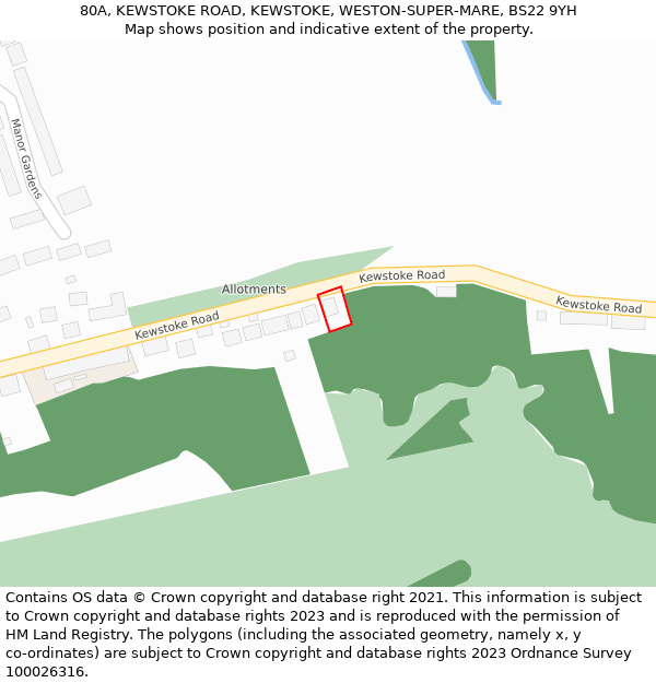 80A, KEWSTOKE ROAD, KEWSTOKE, WESTON-SUPER-MARE, BS22 9YH: Location map and indicative extent of plot