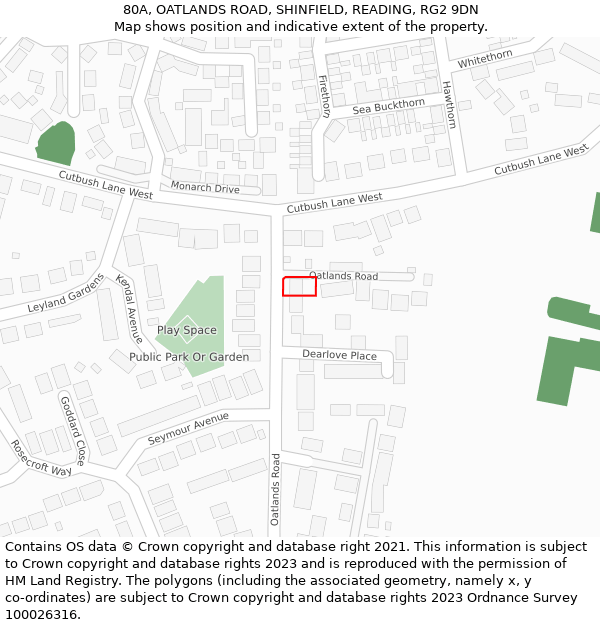 80A, OATLANDS ROAD, SHINFIELD, READING, RG2 9DN: Location map and indicative extent of plot