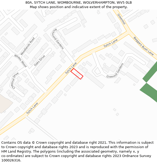 80A, SYTCH LANE, WOMBOURNE, WOLVERHAMPTON, WV5 0LB: Location map and indicative extent of plot