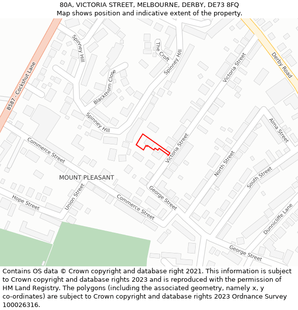 80A, VICTORIA STREET, MELBOURNE, DERBY, DE73 8FQ: Location map and indicative extent of plot