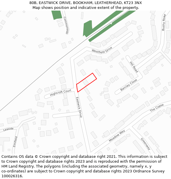 80B, EASTWICK DRIVE, BOOKHAM, LEATHERHEAD, KT23 3NX: Location map and indicative extent of plot