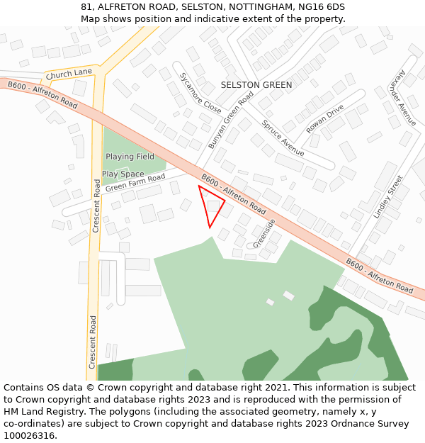81, ALFRETON ROAD, SELSTON, NOTTINGHAM, NG16 6DS: Location map and indicative extent of plot