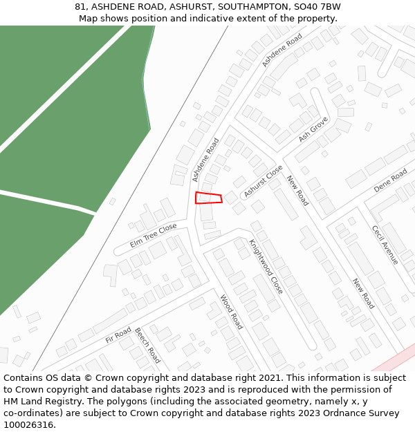 81, ASHDENE ROAD, ASHURST, SOUTHAMPTON, SO40 7BW: Location map and indicative extent of plot