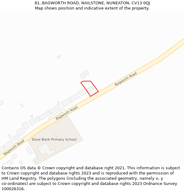 81, BAGWORTH ROAD, NAILSTONE, NUNEATON, CV13 0QJ: Location map and indicative extent of plot