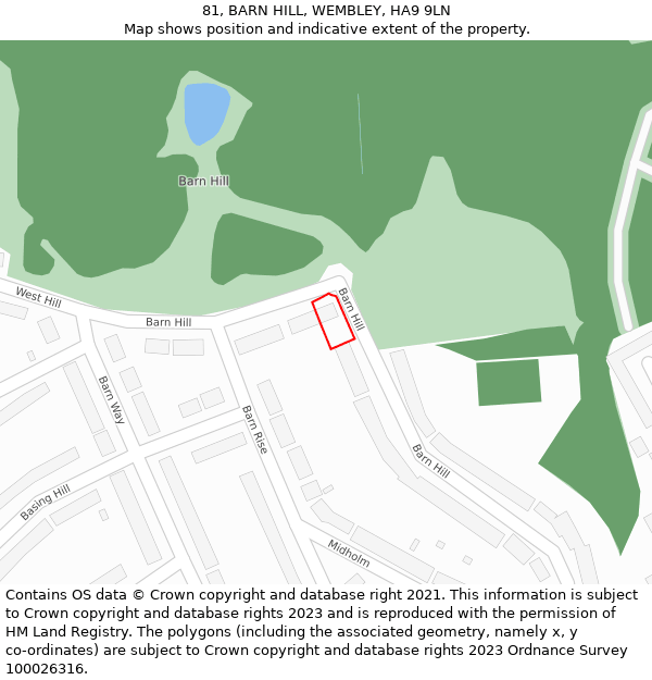 81, BARN HILL, WEMBLEY, HA9 9LN: Location map and indicative extent of plot