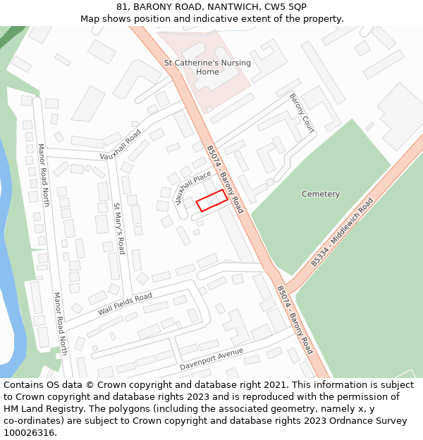 81, BARONY ROAD, NANTWICH, CW5 5QP: Location map and indicative extent of plot