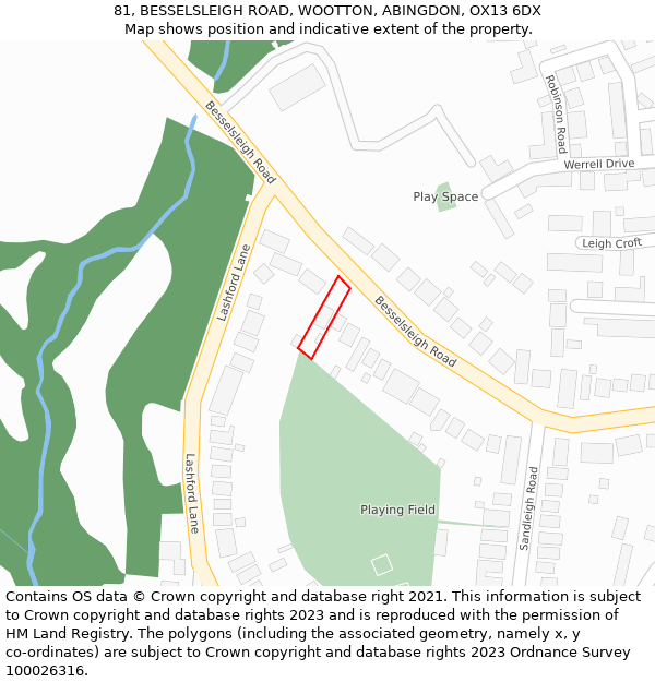 81, BESSELSLEIGH ROAD, WOOTTON, ABINGDON, OX13 6DX: Location map and indicative extent of plot