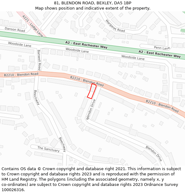 81, BLENDON ROAD, BEXLEY, DA5 1BP: Location map and indicative extent of plot