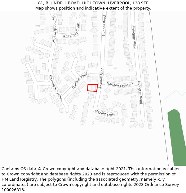 81, BLUNDELL ROAD, HIGHTOWN, LIVERPOOL, L38 9EF: Location map and indicative extent of plot