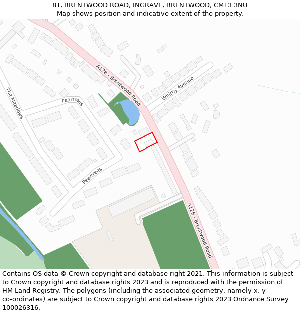 81, BRENTWOOD ROAD, INGRAVE, BRENTWOOD, CM13 3NU: Location map and indicative extent of plot