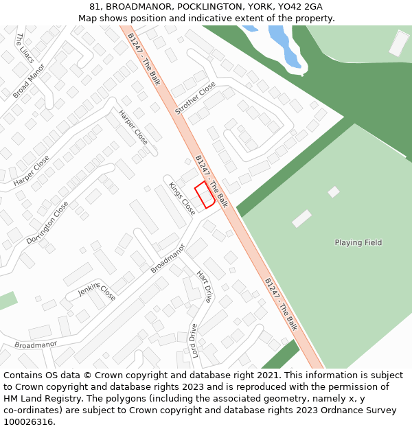 81, BROADMANOR, POCKLINGTON, YORK, YO42 2GA: Location map and indicative extent of plot