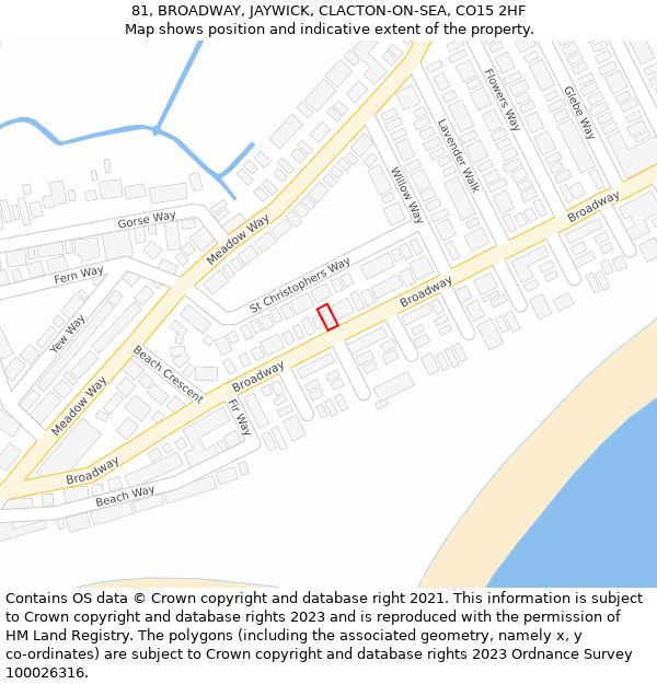 81, BROADWAY, JAYWICK, CLACTON-ON-SEA, CO15 2HF: Location map and indicative extent of plot