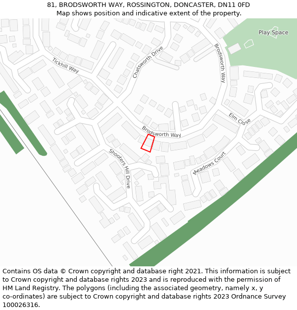 81, BRODSWORTH WAY, ROSSINGTON, DONCASTER, DN11 0FD: Location map and indicative extent of plot