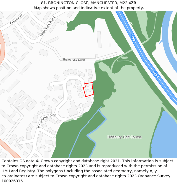 81, BRONINGTON CLOSE, MANCHESTER, M22 4ZR: Location map and indicative extent of plot