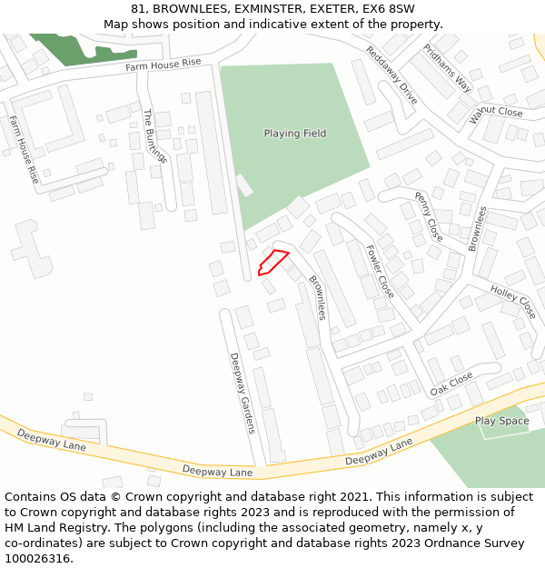 81, BROWNLEES, EXMINSTER, EXETER, EX6 8SW: Location map and indicative extent of plot