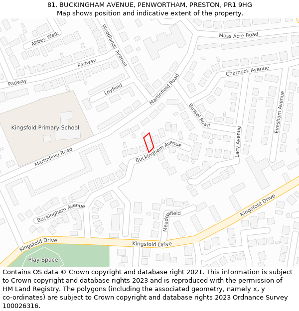 81, BUCKINGHAM AVENUE, PENWORTHAM, PRESTON, PR1 9HG: Location map and indicative extent of plot