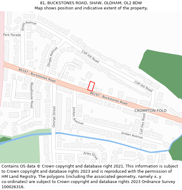 81, BUCKSTONES ROAD, SHAW, OLDHAM, OL2 8DW: Location map and indicative extent of plot