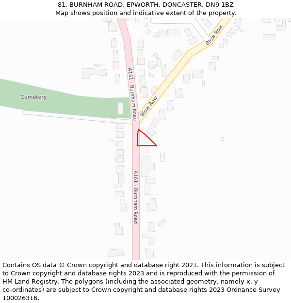 81, BURNHAM ROAD, EPWORTH, DONCASTER, DN9 1BZ: Location map and indicative extent of plot