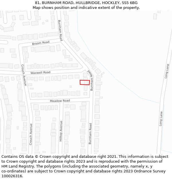 81, BURNHAM ROAD, HULLBRIDGE, HOCKLEY, SS5 6BG: Location map and indicative extent of plot