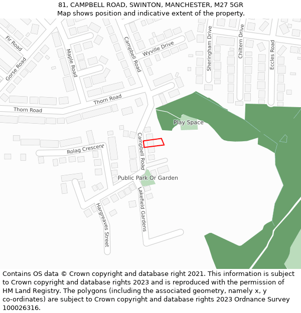 81, CAMPBELL ROAD, SWINTON, MANCHESTER, M27 5GR: Location map and indicative extent of plot