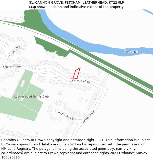 81, CANNON GROVE, FETCHAM, LEATHERHEAD, KT22 9LP: Location map and indicative extent of plot