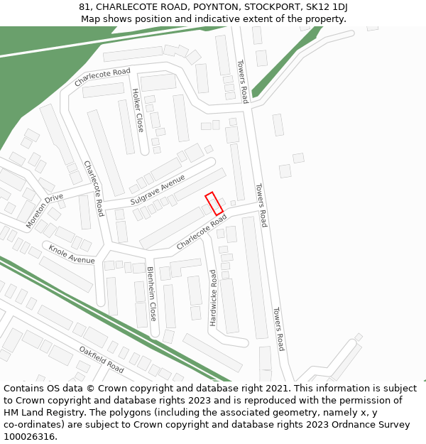81, CHARLECOTE ROAD, POYNTON, STOCKPORT, SK12 1DJ: Location map and indicative extent of plot