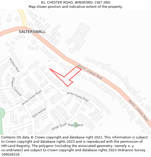 81, CHESTER ROAD, WINSFORD, CW7 2NG: Location map and indicative extent of plot
