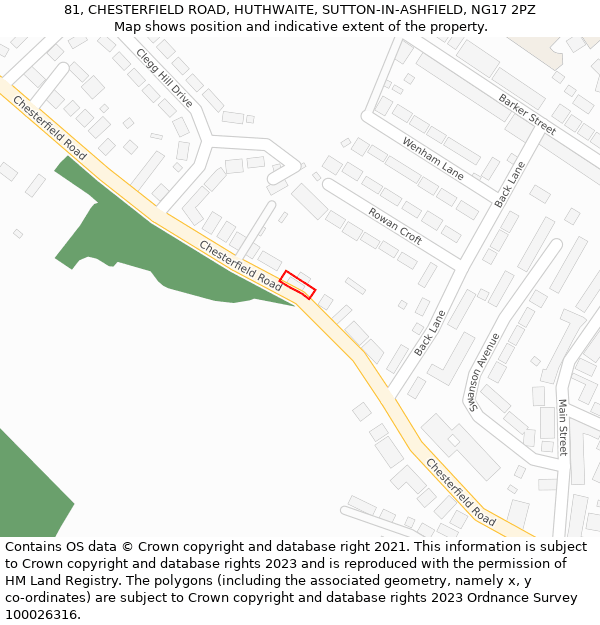 81, CHESTERFIELD ROAD, HUTHWAITE, SUTTON-IN-ASHFIELD, NG17 2PZ: Location map and indicative extent of plot