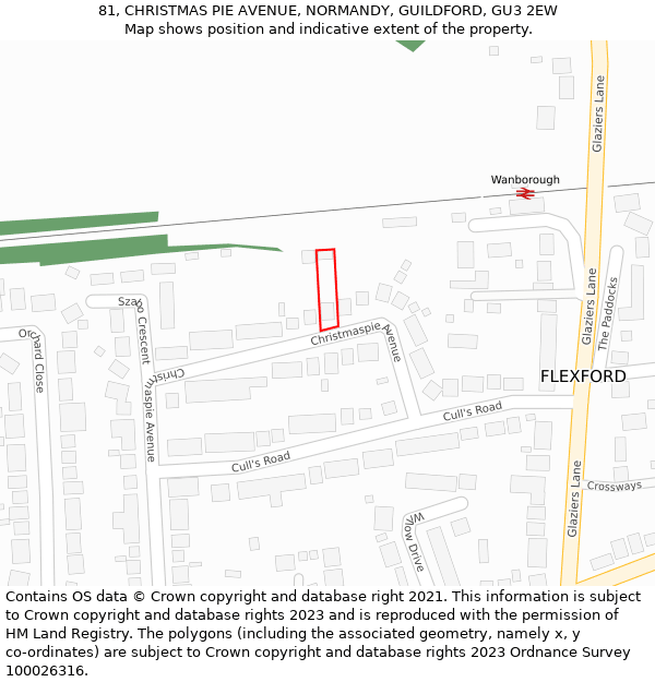 81, CHRISTMAS PIE AVENUE, NORMANDY, GUILDFORD, GU3 2EW: Location map and indicative extent of plot