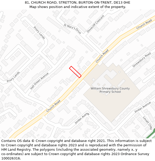 81, CHURCH ROAD, STRETTON, BURTON-ON-TRENT, DE13 0HE: Location map and indicative extent of plot