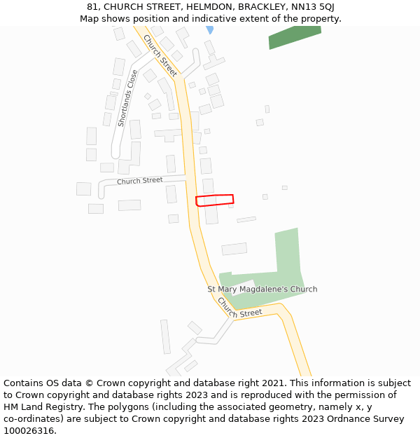 81, CHURCH STREET, HELMDON, BRACKLEY, NN13 5QJ: Location map and indicative extent of plot