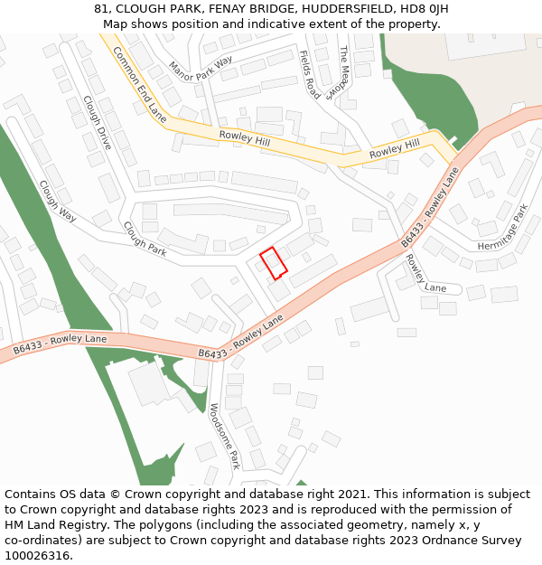 81, CLOUGH PARK, FENAY BRIDGE, HUDDERSFIELD, HD8 0JH: Location map and indicative extent of plot