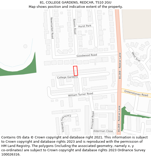 81, COLLEGE GARDENS, REDCAR, TS10 2GU: Location map and indicative extent of plot