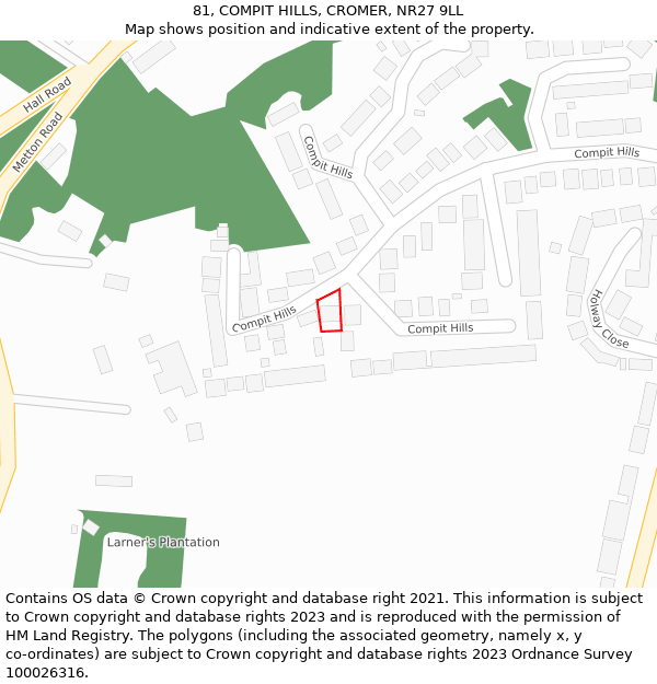 81, COMPIT HILLS, CROMER, NR27 9LL: Location map and indicative extent of plot