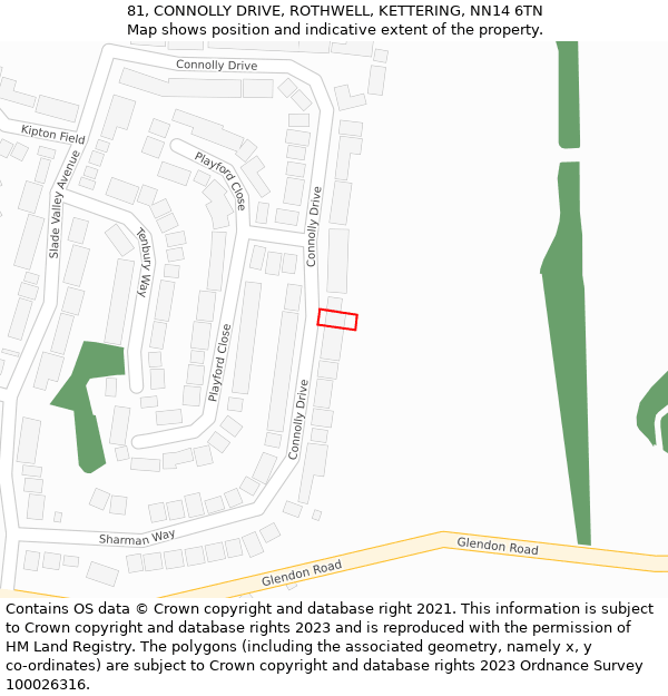 81, CONNOLLY DRIVE, ROTHWELL, KETTERING, NN14 6TN: Location map and indicative extent of plot