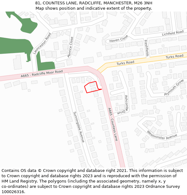 81, COUNTESS LANE, RADCLIFFE, MANCHESTER, M26 3NH: Location map and indicative extent of plot