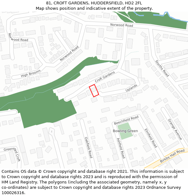 81, CROFT GARDENS, HUDDERSFIELD, HD2 2FL: Location map and indicative extent of plot