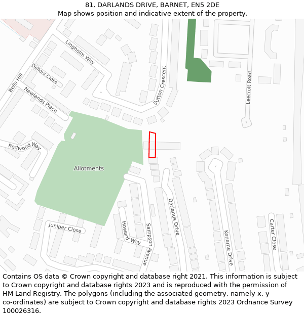 81, DARLANDS DRIVE, BARNET, EN5 2DE: Location map and indicative extent of plot