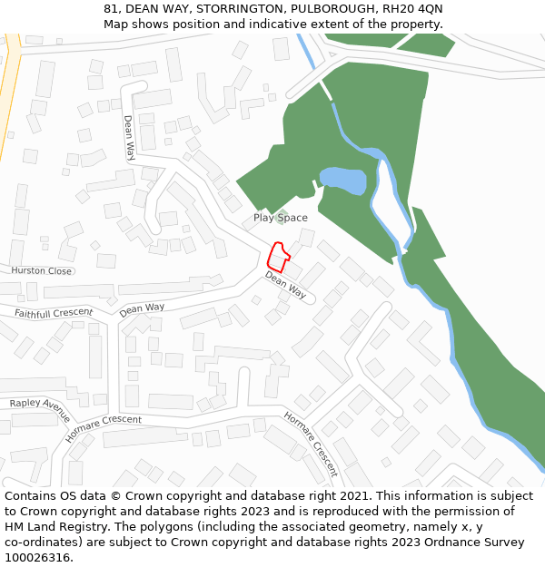 81, DEAN WAY, STORRINGTON, PULBOROUGH, RH20 4QN: Location map and indicative extent of plot