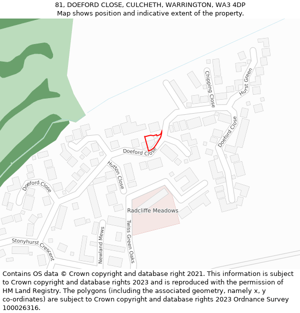 81, DOEFORD CLOSE, CULCHETH, WARRINGTON, WA3 4DP: Location map and indicative extent of plot