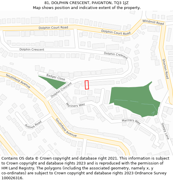 81, DOLPHIN CRESCENT, PAIGNTON, TQ3 1JZ: Location map and indicative extent of plot