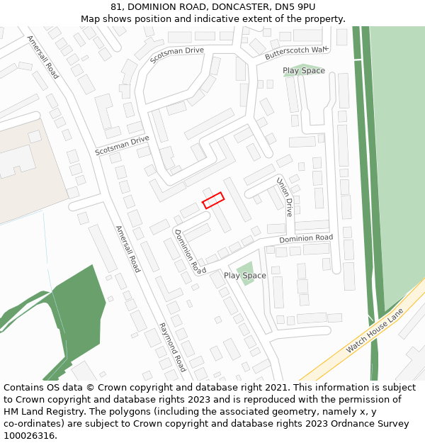 81, DOMINION ROAD, DONCASTER, DN5 9PU: Location map and indicative extent of plot
