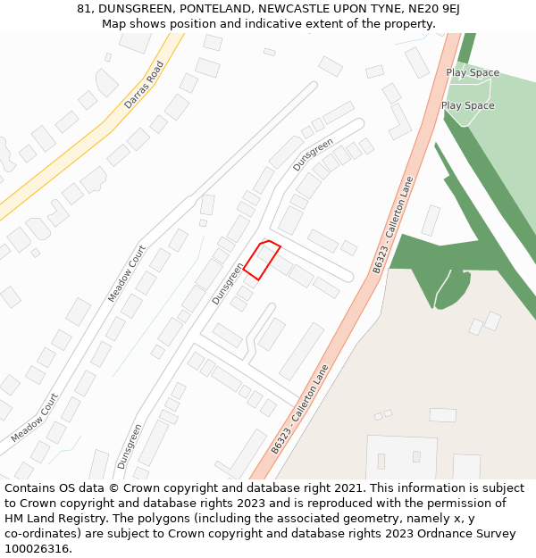 81, DUNSGREEN, PONTELAND, NEWCASTLE UPON TYNE, NE20 9EJ: Location map and indicative extent of plot