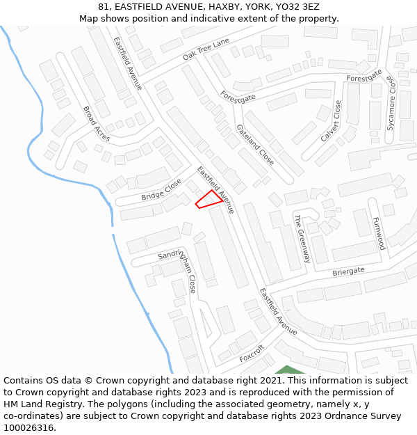 81, EASTFIELD AVENUE, HAXBY, YORK, YO32 3EZ: Location map and indicative extent of plot